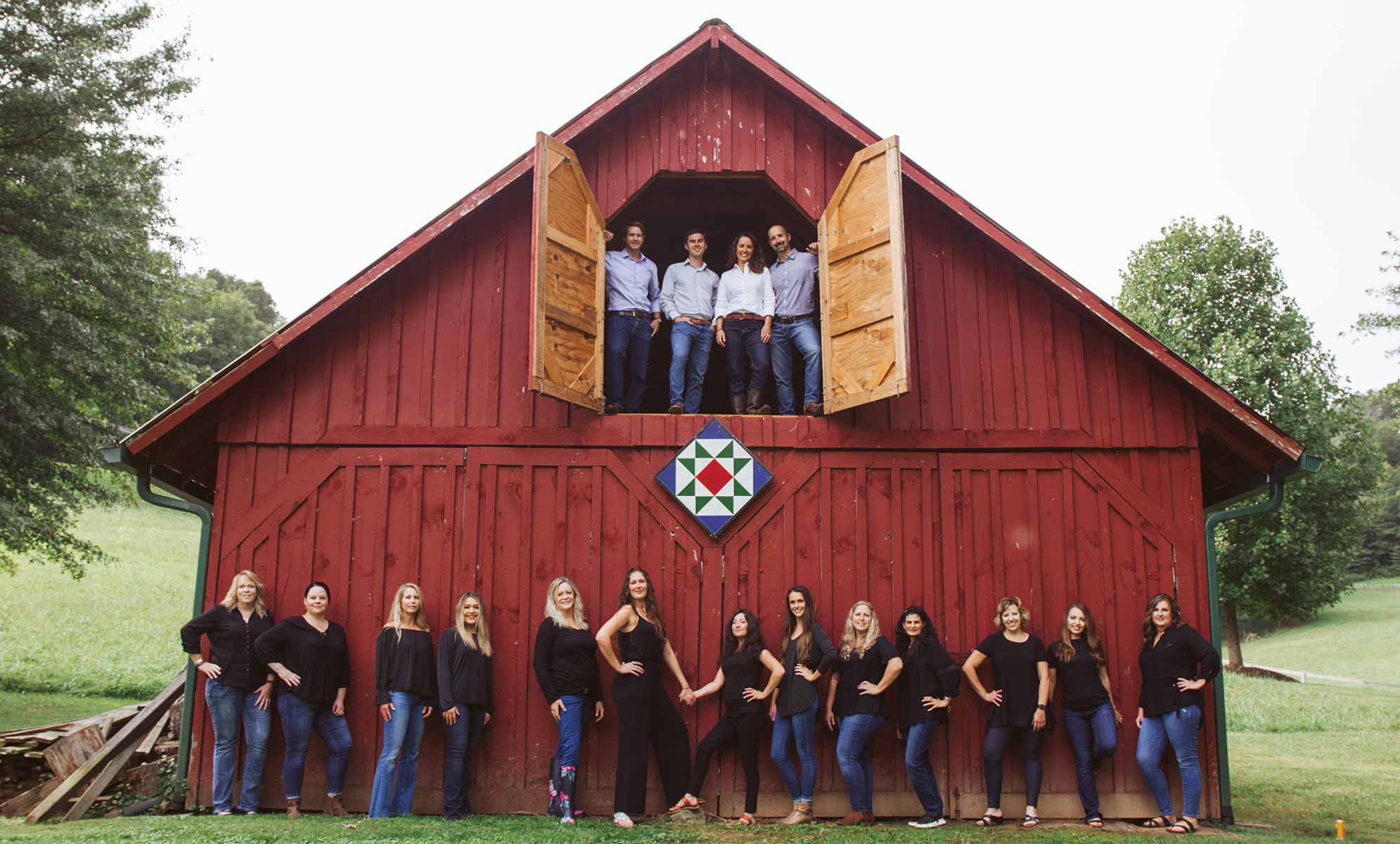 Smoky Mountain Dentistry Staff in front of a barn in Waynesville, NC